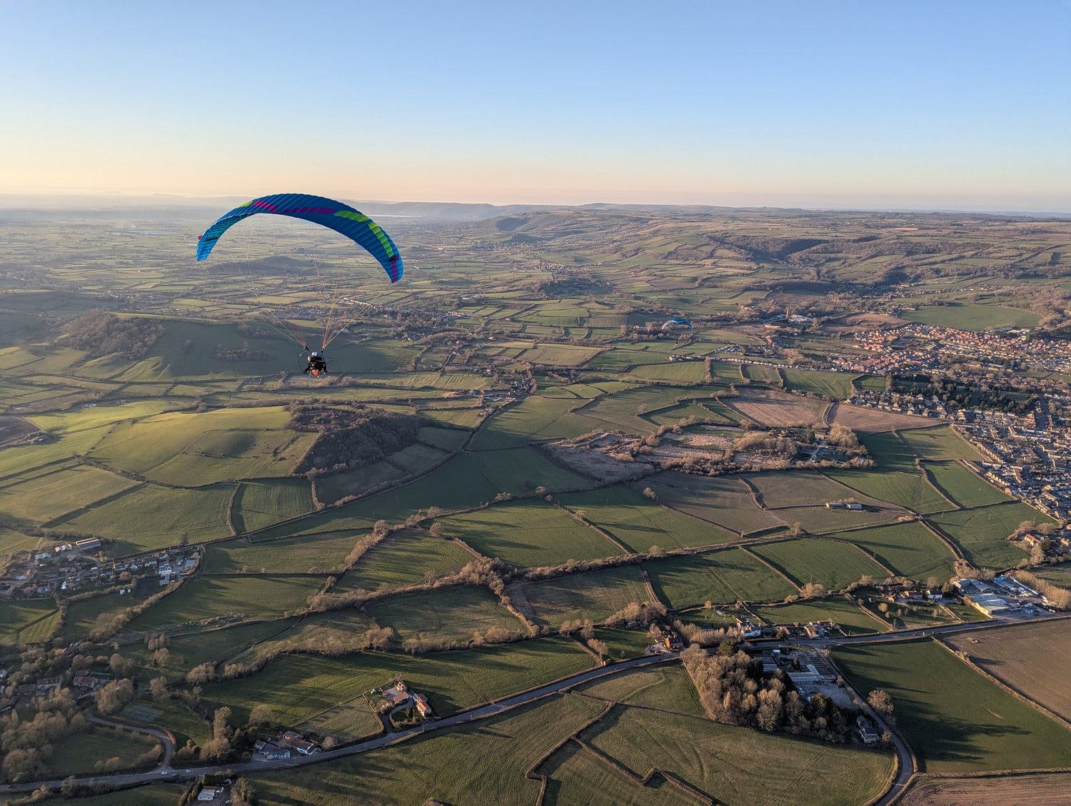 Paramotoring over glastonbury, somerset
